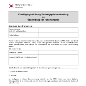 Einwillligungserklärung zur Übermittlung von Patientendaten